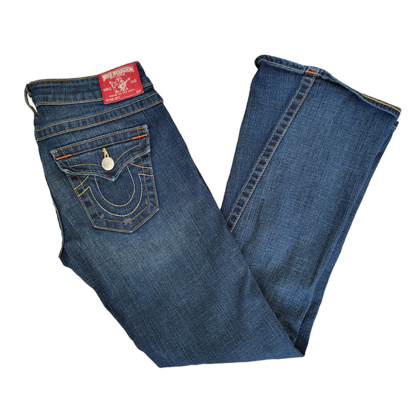 True Religion Joey Low Rise Flare Jeans Saddle Stitch Twisted Seam Women 28 - Picture 2 of 13